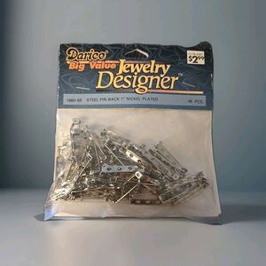 Darice Steel Pin Backs 1" Silver toned Nickel Plated 48 Pcs NOS NIP
